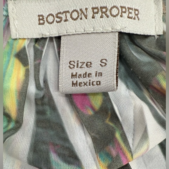 BOSTON PROPER Flowy Tunic Top Women’s S Abstract Multicolor V-neck Short Sleeve - Picture 5 of 9